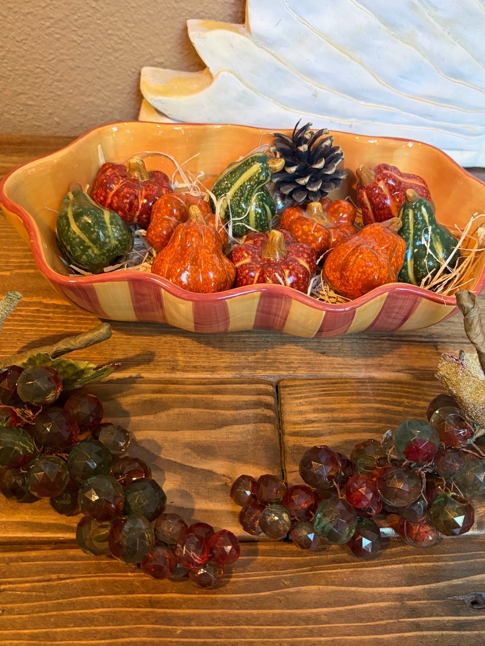 Gail Pittman Southern Living Fall Bowl Lucite Grape Bunches & Vintage Gourds Lot